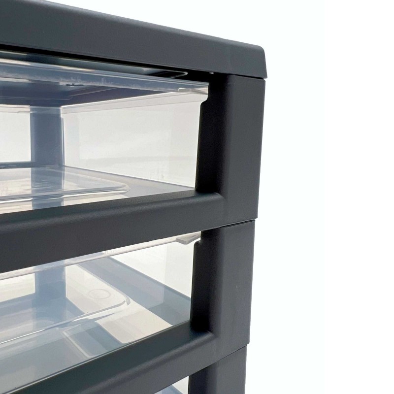 Sundis Lot De 2 Tours De Rangement Plastique A4 Orgamix 3 Tiroirs Transparents - Gris