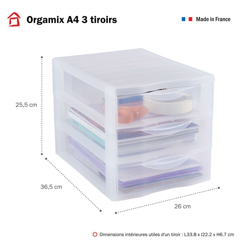 Sundis Lot De 2 Tours De Rangement Plastique A4 Orgamix 3 Tiroirs - Transparent