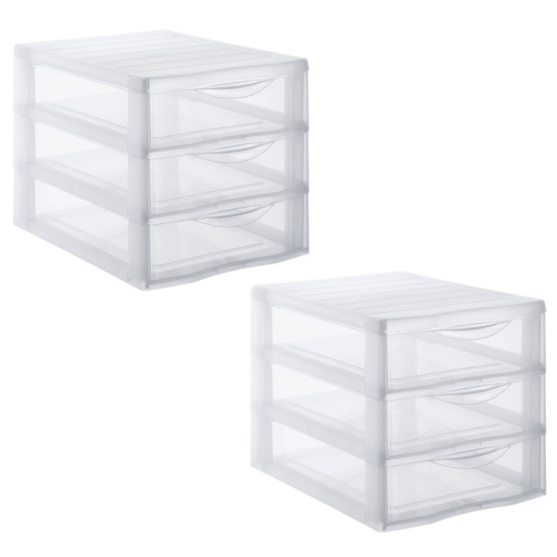 sundis Lot de 2 tours de rangement plastique A4 Orgamix 3 tiroirs - transparent