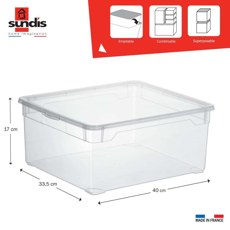 Sundis Lot De 20 Boîtes De Rangement En Plastique Transparent 18L Avec Couvercle CLEAR BOX