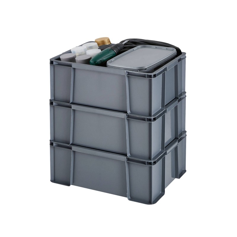 sundis Lot de 3 bacs de rangement plastique robustes et renforcés 27L MASTER BOX - gris