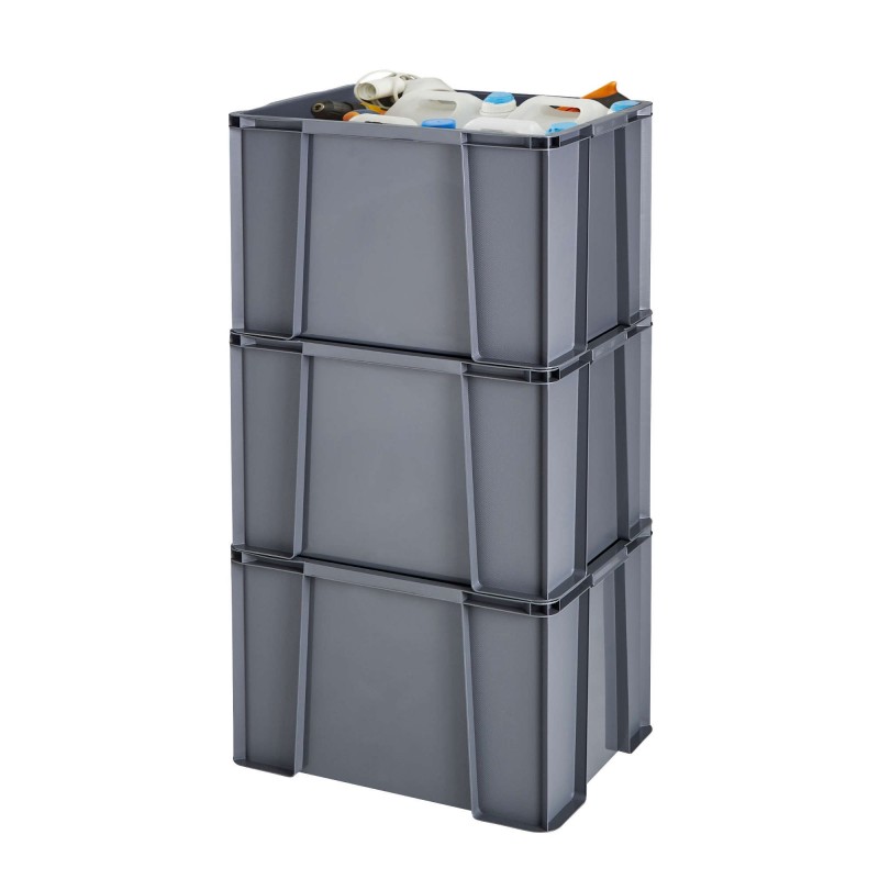 sundis Lot de 3 bacs de rangement plastique robustes et renforcés 45L MASTER BOX - gris
