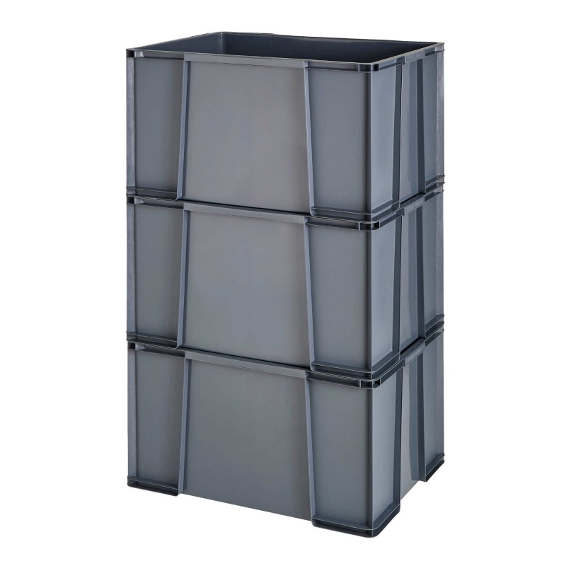sundis Lot de 3 bacs de rangement plastique robustes et renforcés 75L MASTER BOX - gris