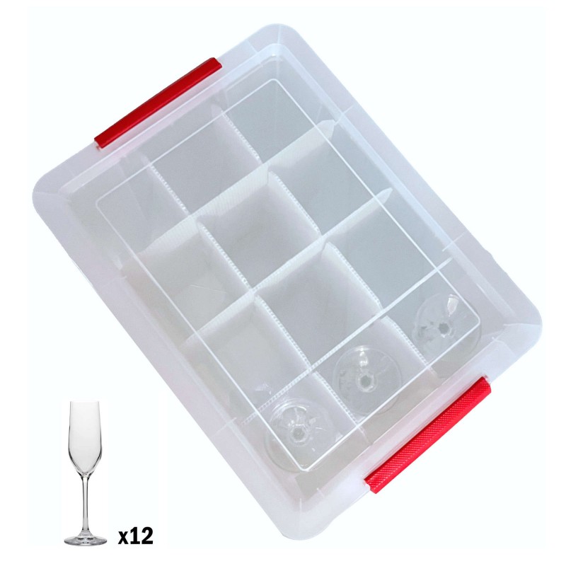 sundis Lot De 3 Boîtes De Rangement En Plastique Pour Flûtes à Champagne Renforcées Et Transparentes Avec Couvercle CHAMP STORE