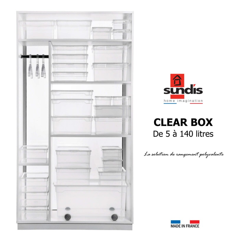 Sundis Lot De 3 Boîtes De Rangement En Plastique Transparent 46L Avec Couvercle CLEAR BOX Maxi