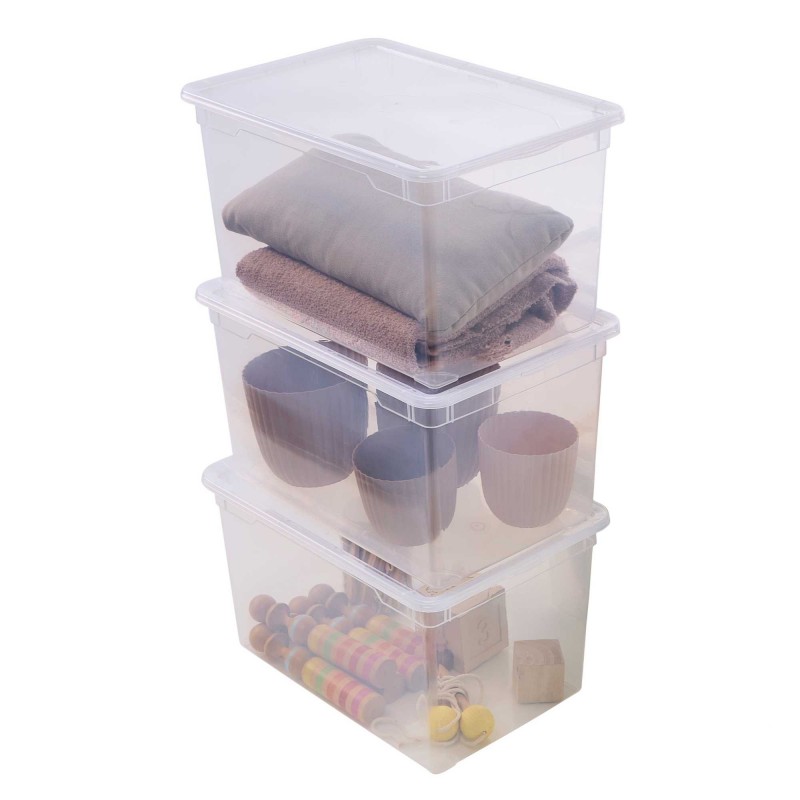 sundis Lot de 3 boîtes de rangement en plastique transparent 46L avec couvercle CLEAR BOX Maxi