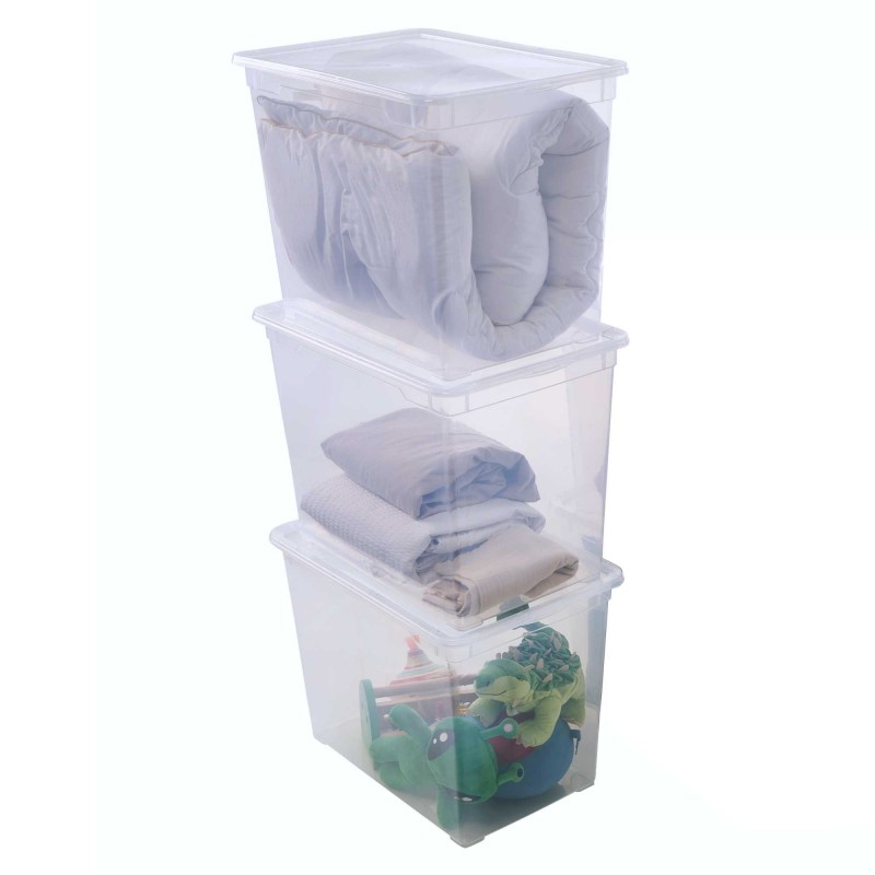sundis Lot de 3 boîtes de rangement en plastique transparent 70L avec couvercle CLEAR BOX Mega