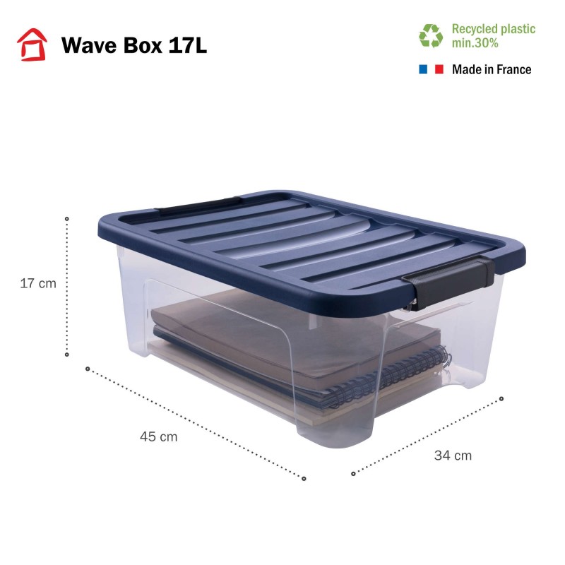 Sundis Lot De 3 Boîtes De Rangement En Plastique Transparent 17L Empilables Avec Couvercle Clipsable WAVE BOX