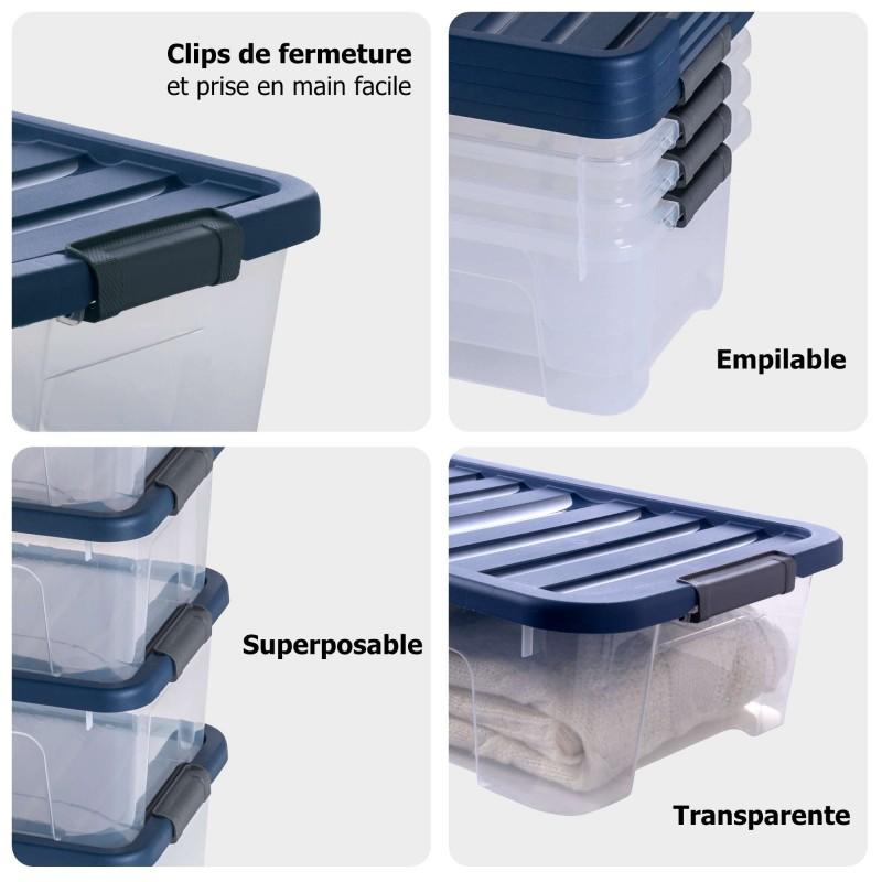 Sundis Lot De 3 Boîtes De Rangement En Plastique Transparent 25L Empilables Avec Couvercle Clipsable WAVE BOX