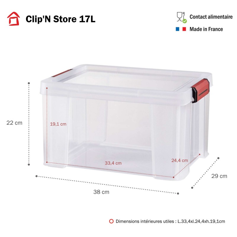 Sundis Lot De 3 Boîtes De Rangement En Plastique Transparent 17L Renforcées Avec Couvercle Clipsable CLIP’N STORE