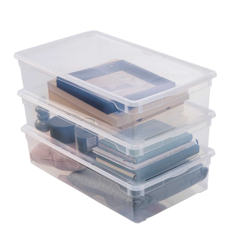 sundis Lot de 3 boîtes de rangement en plastique transparent 30L avec couvercle CLEAR BOX