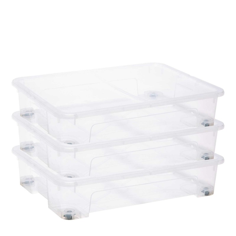 sundis Lot de 3 boîtes de rangement sous le lit à roulettes 50L en plastique transparent avec couvercle VIEW BOX