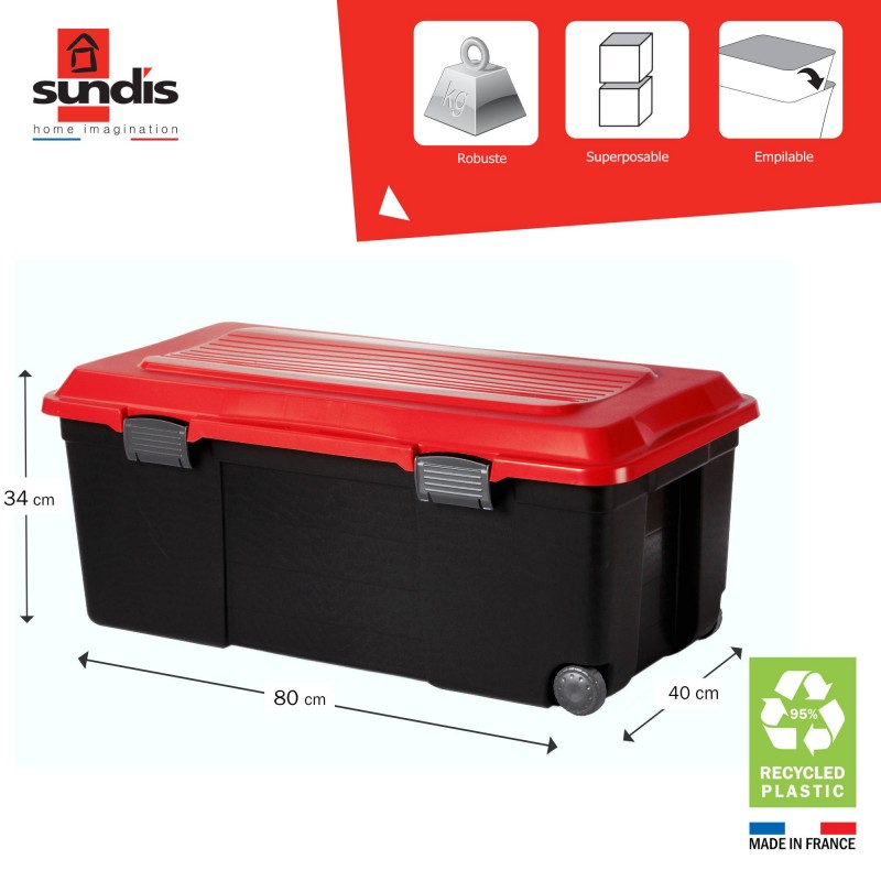 Sundis Lot De 3 Malles De Rangement 75L En Plastique à Roulettes Avec Couvercle à Charnières Et Clipsable CAMPER
