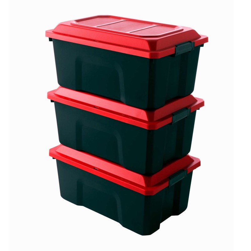 sundis Lot de 3 malles de rangement en plastique 40l avec couvercle clipsable LOCKER