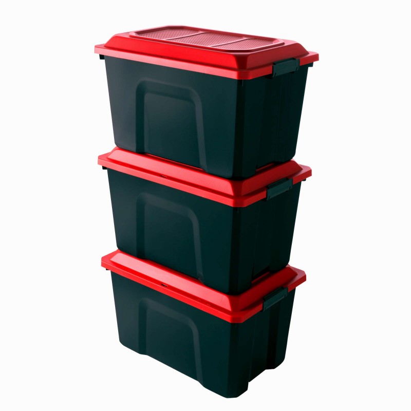 sundis Lot de 3 malles de rangement en plastique 60l avec couvercle clipsable LOCKER