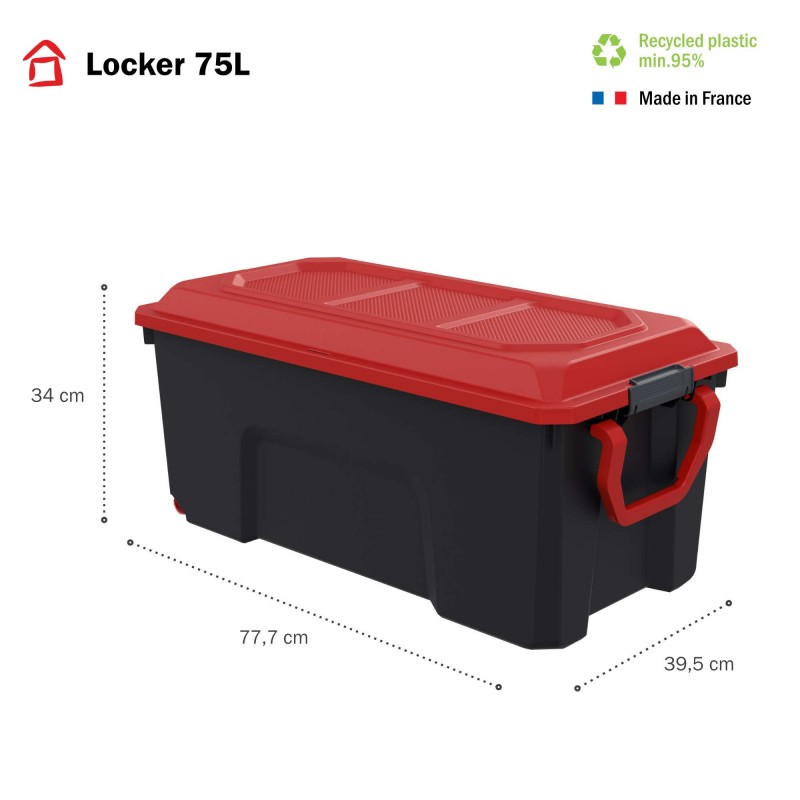 Sundis Lot De 3 Malles De Rangement En Plastique 75l Avec Couvercle Roues Et Poignée De Transport LOCKER