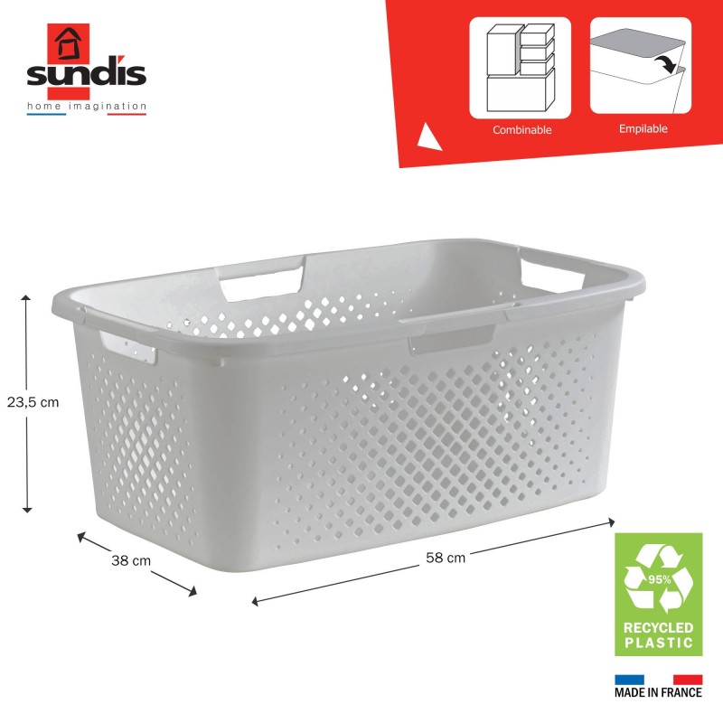 Sundis Lot De 3 Paniers à Linge En Plastique 40l PIXEL Blanc Cassé