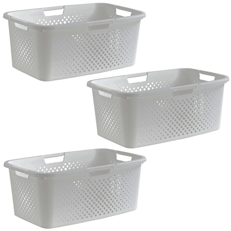 sundis Lot de 3 paniers à linge en plastique 40l PIXEL blanc cassé