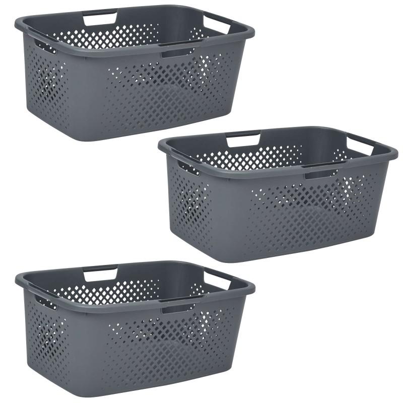 sundis Lot de 3 paniers à linge en plastique 40l PIXEL gris