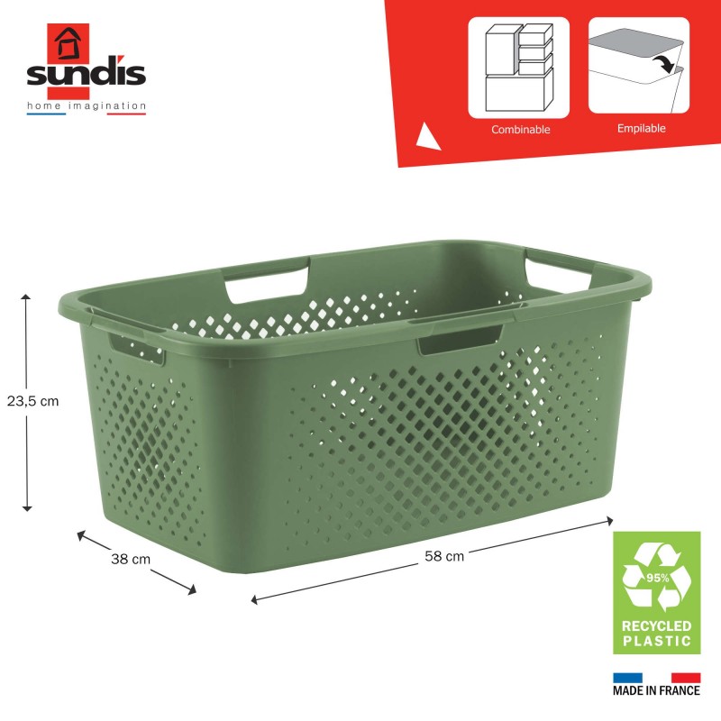 Sundis Lot De 3 Paniers à Linge En Plastique 40l PIXEL - Vert Sauge