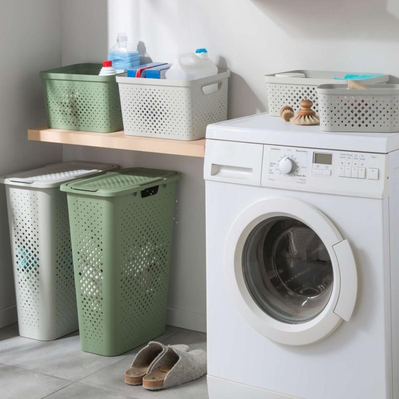 Sundis Lot De 3 Paniers à Linge En Plastique 40l PIXEL - Vert Sauge