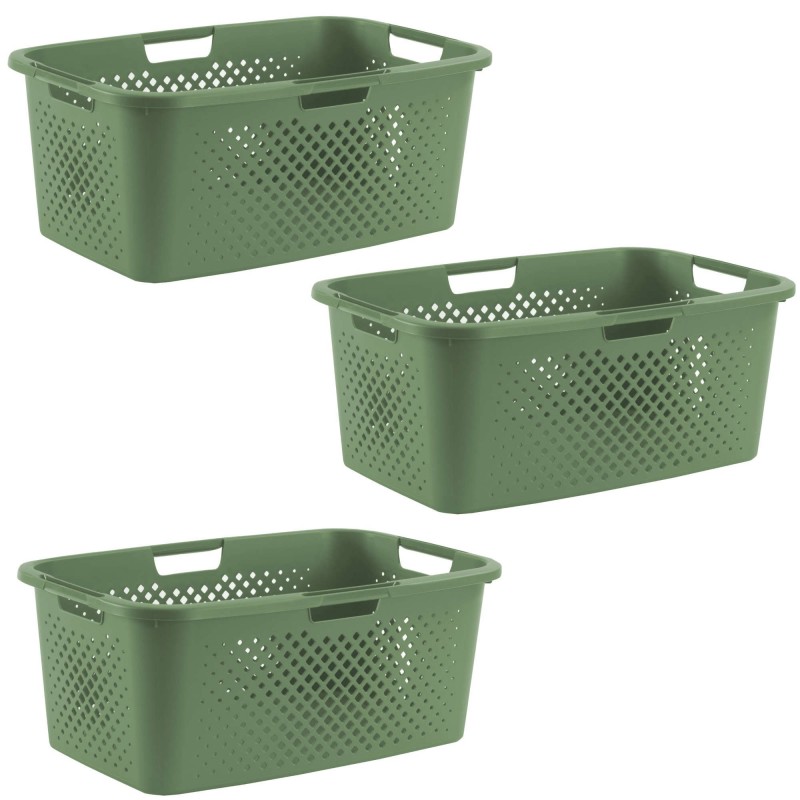 sundis Lot de 3 paniers à linge en plastique 40l PIXEL - vert sauge