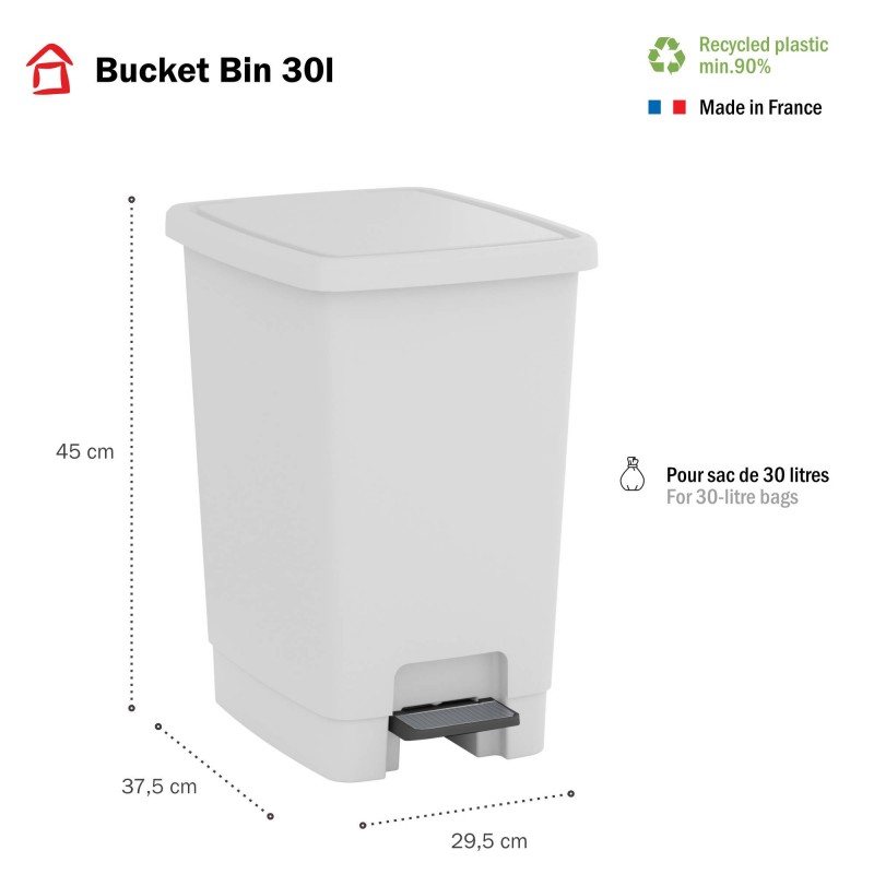 Sundis Lot De 3 Poubelles à Pédale 30 Litres Avec Seau Amovible En Plastique Recyclé BUCKET BIN - Tri Sélectif
