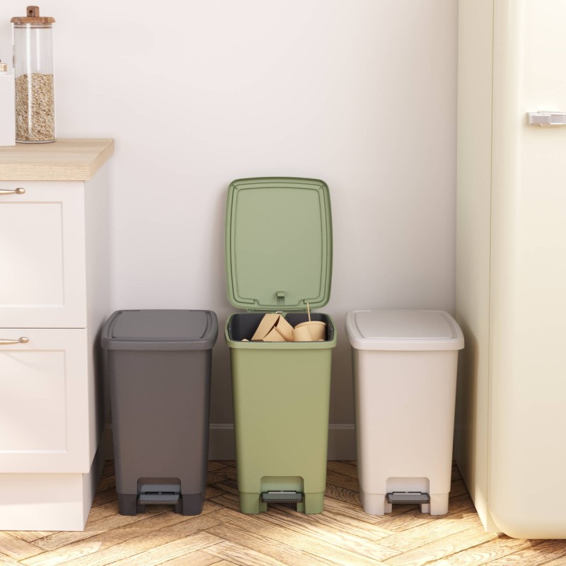 Sundis Lot De 3 Poubelles à Pédale 30 Litres Avec Seau Amovible En Plastique Recyclé BUCKET BIN - Tri Sélectif
