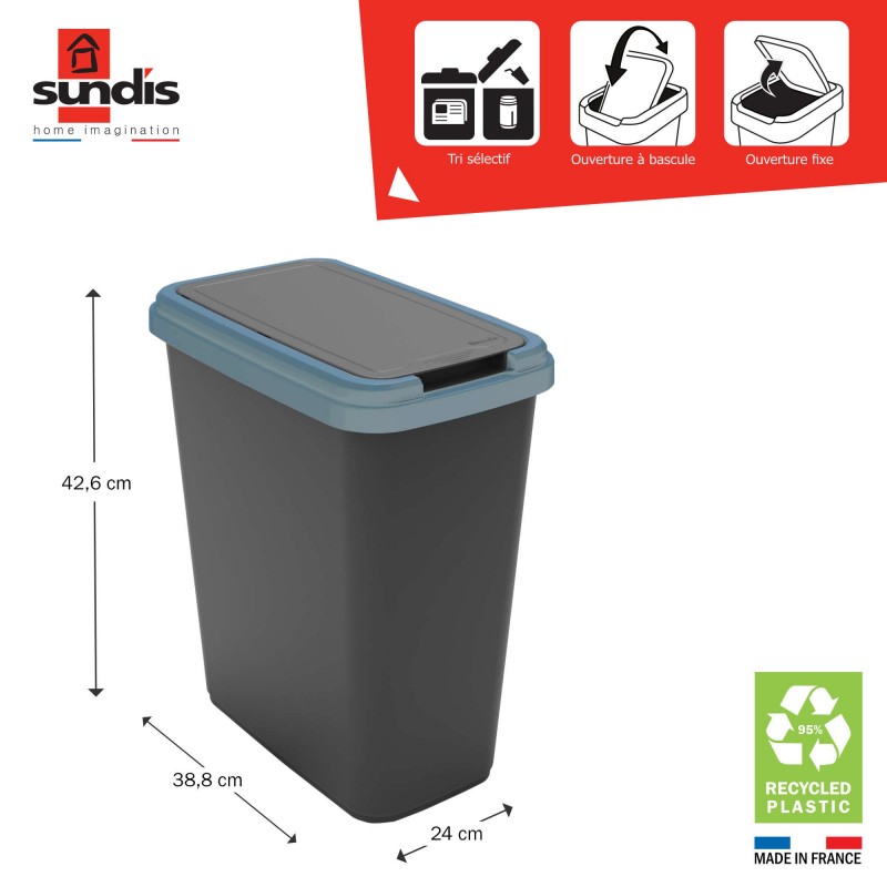Sundis Lot De 3 Poubelles De Tri Sélectif D’intérieur 25 Litres En Plastique Recyclé GREEN BIN