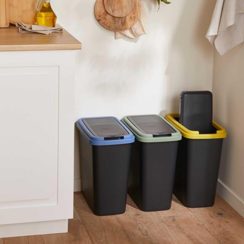 Sundis Lot De 3 Poubelles De Tri Sélectif D’intérieur 25 Litres En Plastique Recyclé GREEN BIN