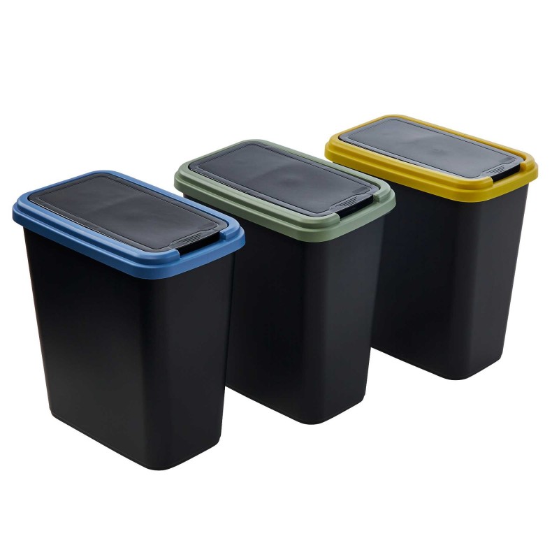 sundis Lot de 3 poubelles de tri sélectif d’intérieur 25 litres en plastique recyclé GREEN BIN