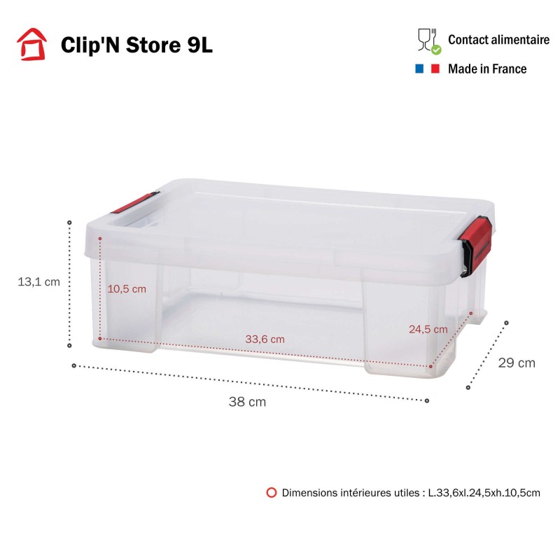 Sundis Lot De 4 Boîtes De Rangement En Plastique Transparent 9L Renforcées Avec Couvercle Clipsable CLIP’N STORE