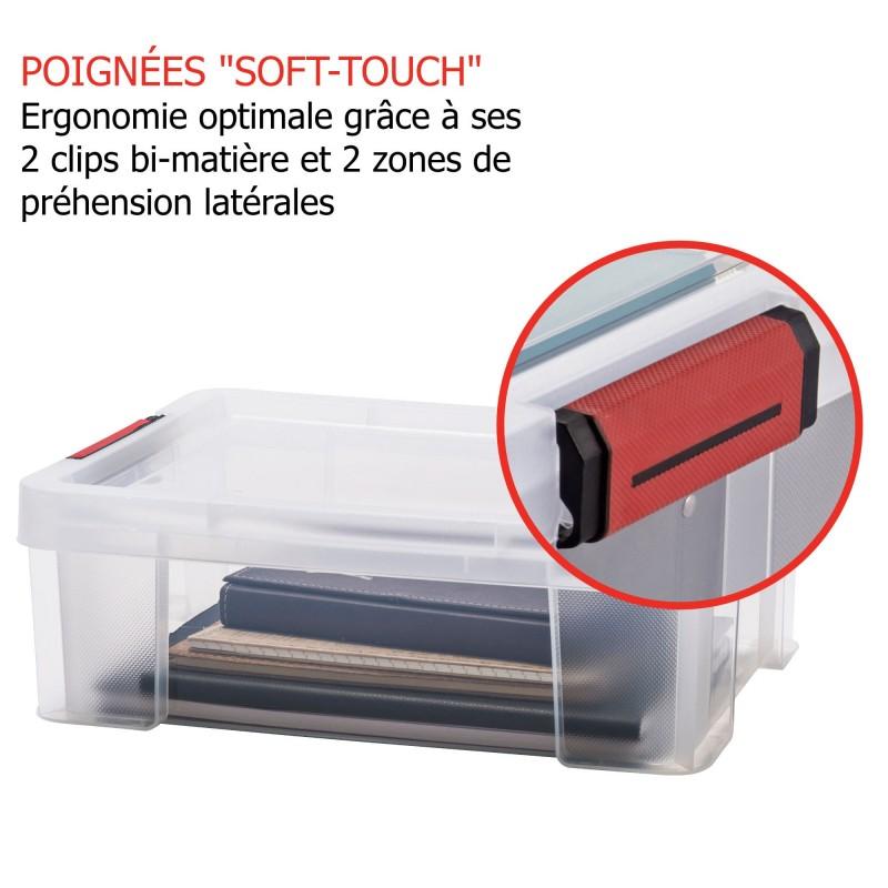 Sundis Lot De 4 Boîtes De Rangement En Plastique Transparent 9L Renforcées Avec Couvercle Clipsable CLIP’N STORE