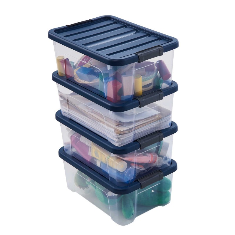 sundis Lot de 4 boîtes de rangement en plastique transparent 10L empilables avec couvercle clipsable WAVE BOX