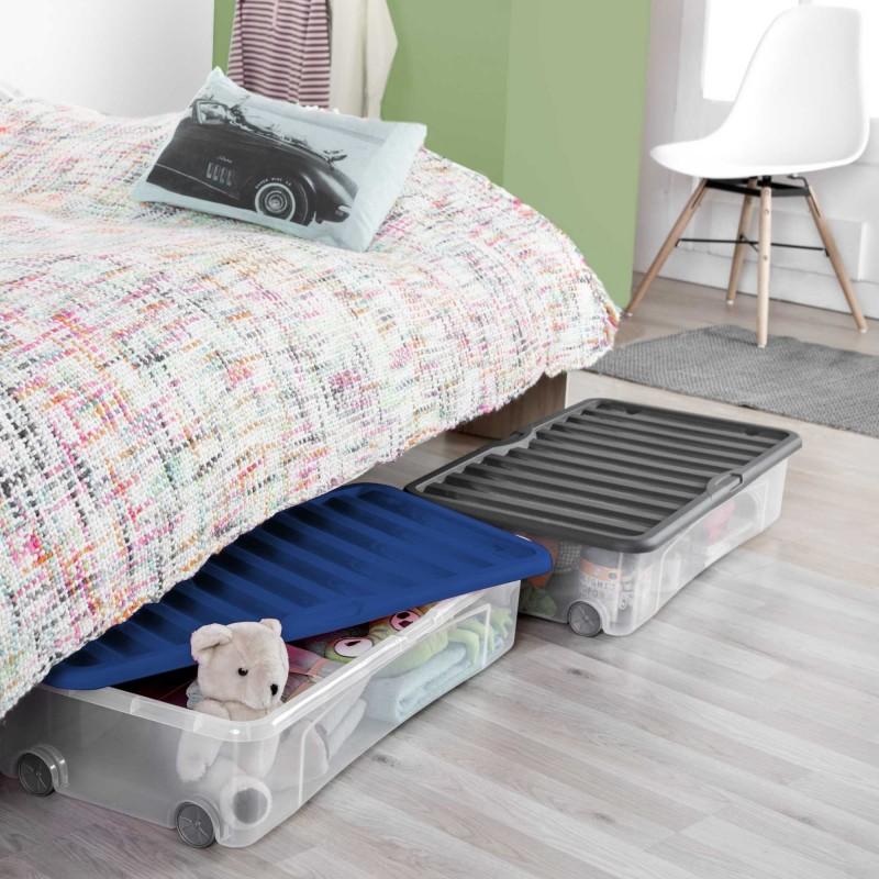 Sundis Lot De 4 Boîtes De Rangement Sous Le Lit 35L Avec Couvercle Et Roues VENTILI - Bleu