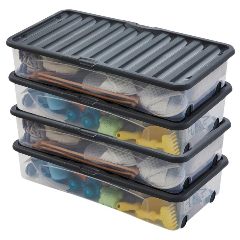 sundis Lot de 4 boîtes de rangement sous le lit 35L avec couvercle et roues VENTILI