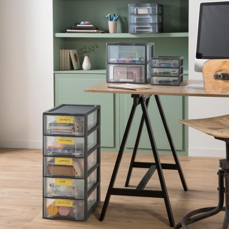 Sundis Lot De 4 Petites Tours De Rangement En Plastique A5 Tag Tower 3 Tiroirs - Gris