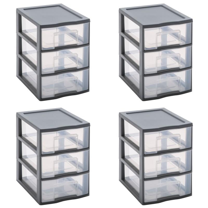 sundis Lot de 4 petites tours de rangement en plastique A5 Tag Tower 3 tiroirs - gris