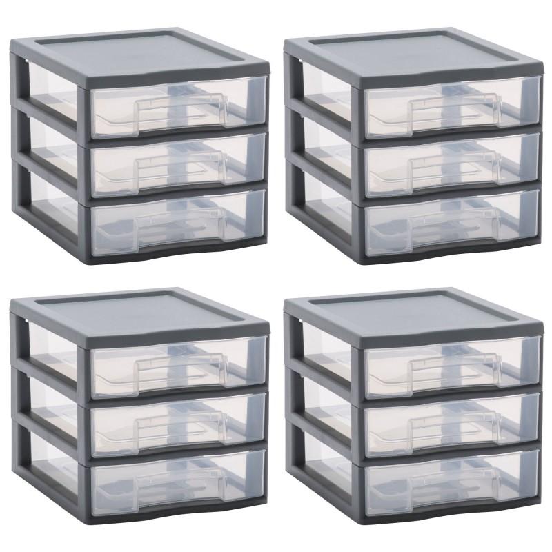 sundis Lot de 4 petites tours de rangement en plastique A6 Tag Tower 3 tiroirs transparents - gris
