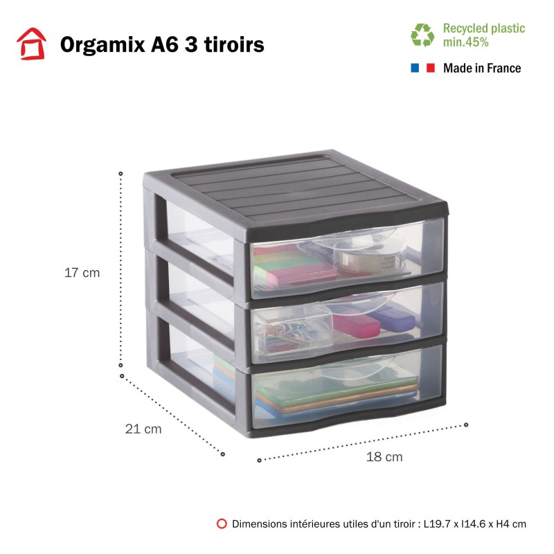 Sundis Lot De 4 Petites Tours De Rangement Plastiques A6 Orgamix 3 Tiroirs Transparents - Gris