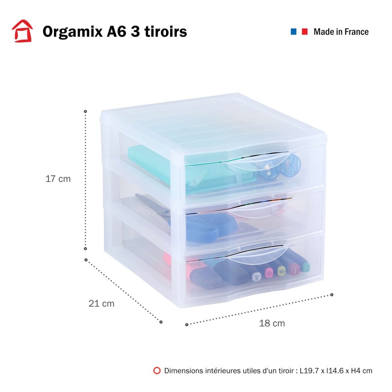 Sundis Lot De 4 Petites Tours De Rangement Plastiques A6 Orgamix 3 Tiroirs - Transparent
