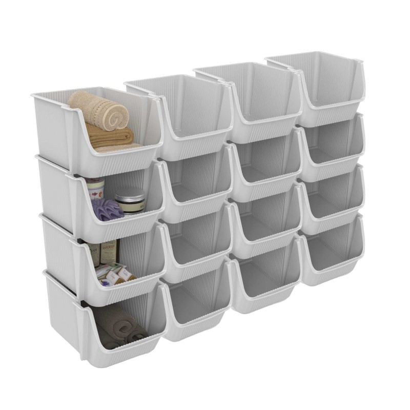 sundis Lot de 4 tours de 4 bacs de rangement en plastique empilables FLY TOWER - blanc cassé