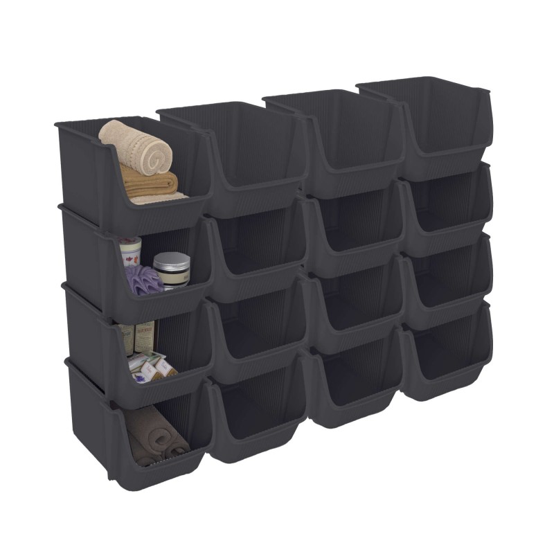 sundis Lot de 4 tours de 4 bacs de rangement en plastique empilables FLY TOWER - gris