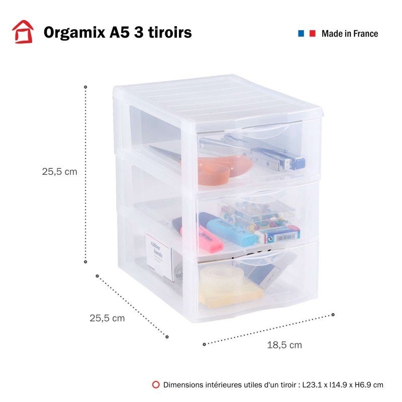 Sundis Lot De 4 Tours De Rangement Plastique A5 Orgamix 3 Tiroirs Transparents