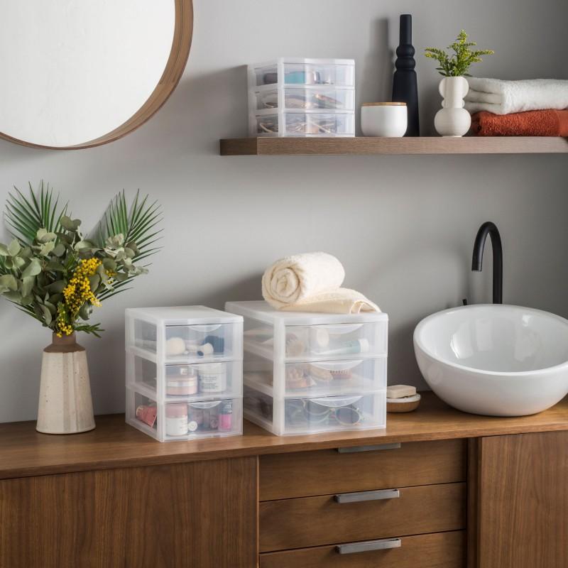Sundis Lot De 4 Tours De Rangement Plastique A5 Orgamix 3 Tiroirs Transparents
