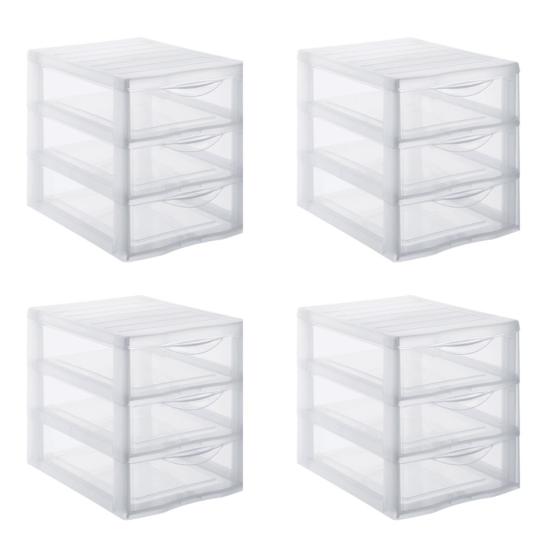 sundis Lot de 4 tours de rangement plastique A5 Orgamix 3 tiroirs transparents