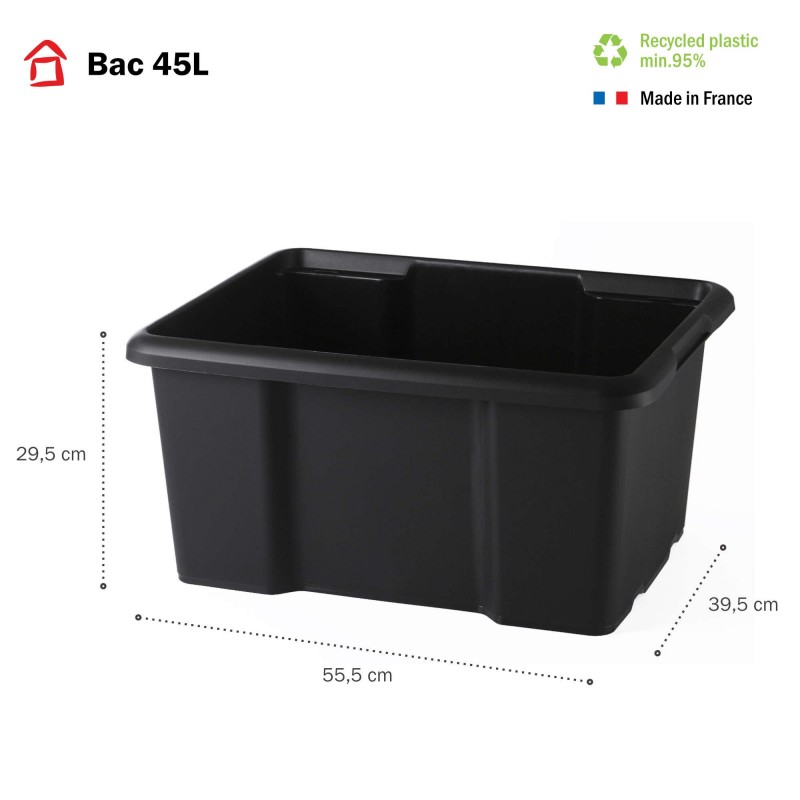Sundis Lot De 5 Bacs De Rangement Plastique 45L Empilables - Noir