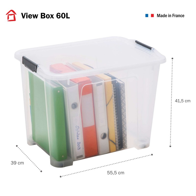 Sundis Lot De 5 Boîtes De Rangement Avec Roues En Plastique Transparent 60L Avec Couvercle Clipsable VIEW BOX