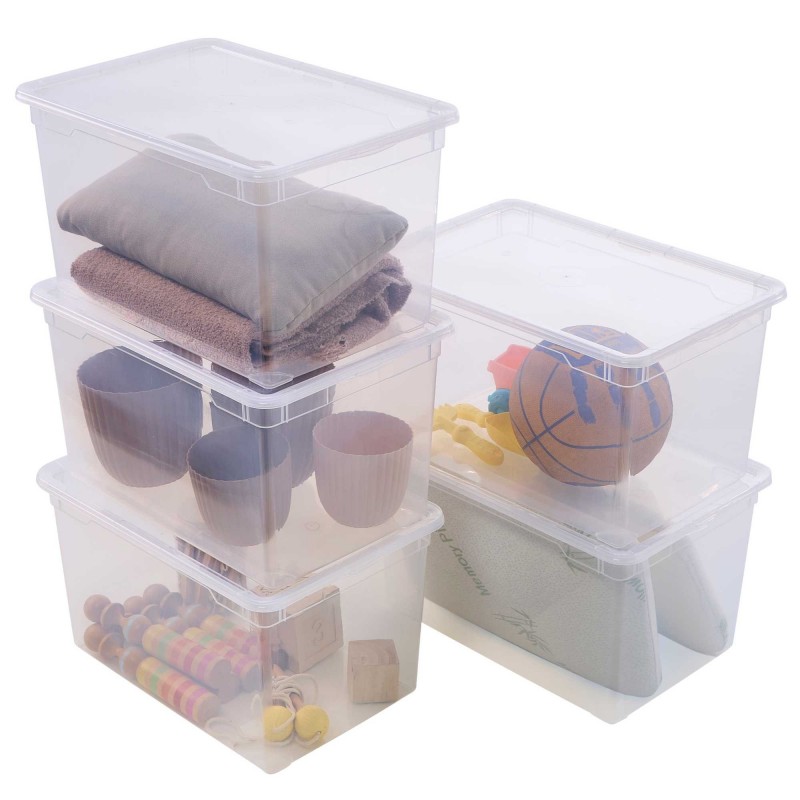sundis Lot de 5 boîtes de rangement en plastique transparent 46L avec couvercle CLEAR BOX Maxi
