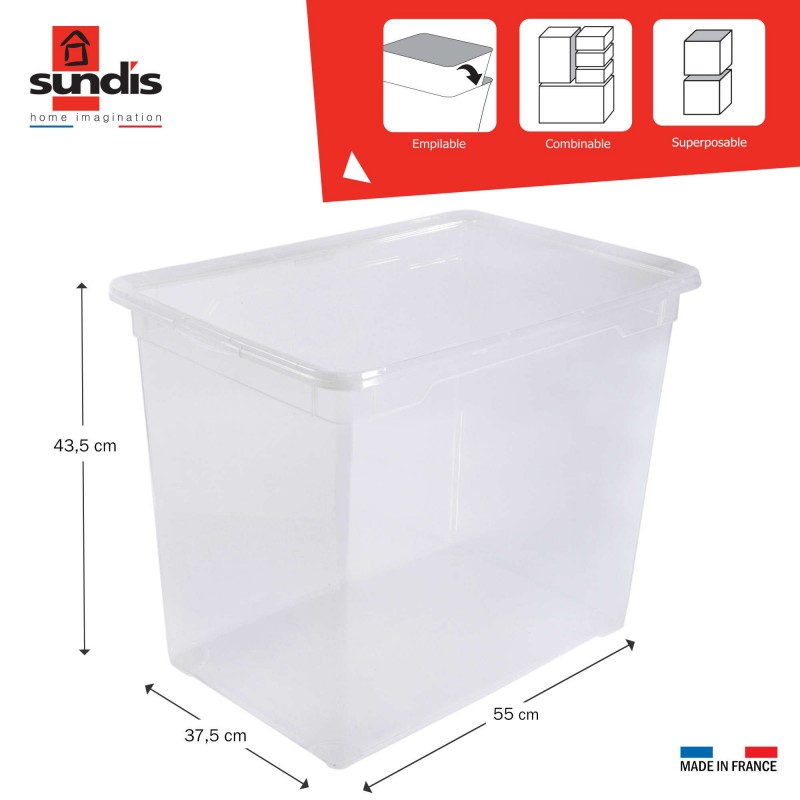 Sundis Lot De 5 Boîtes De Rangement En Plastique Transparent 70L Avec Couvercle CLEAR BOX Mega